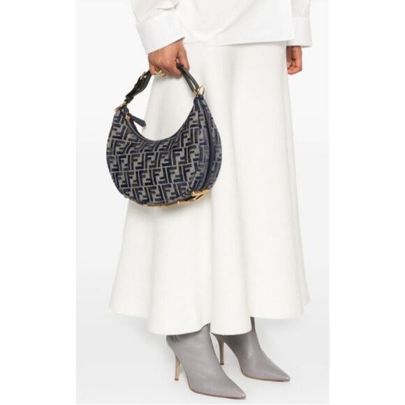 NEW FENDI FENDIGRAPHY FF LOGO BLUE HOBO BAG PURSE NWT AUTHENTIC! - Picture 2 of 13